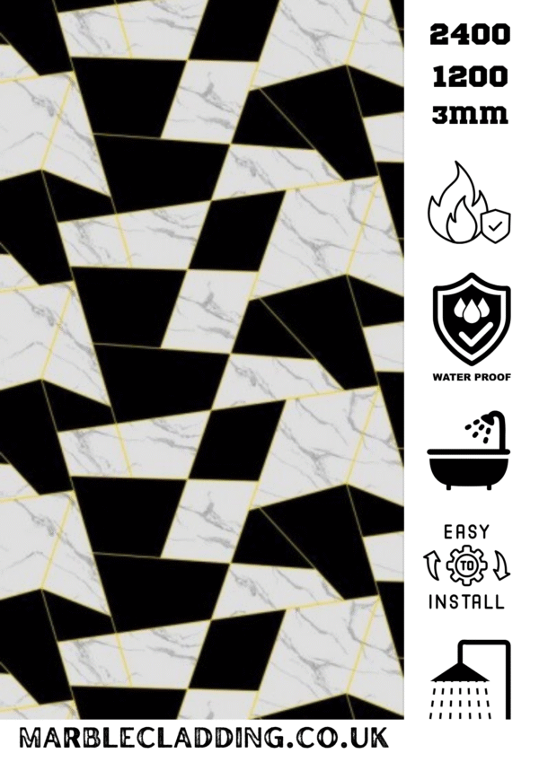 Black Gold White Marble pvc cladding